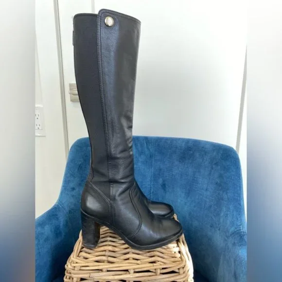 TORY BURCH Sullivan Knee High Black Leather Boots | Size 7 M | - Picture 10 of 15